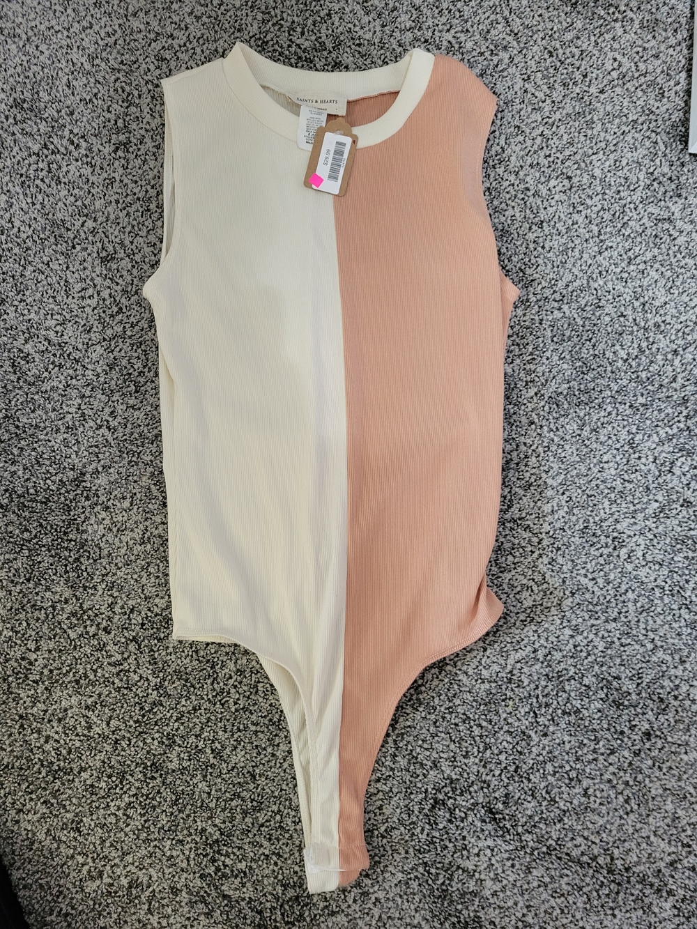 Two-Tone Sleeveless Kids Bodysuit in Cream and Blush
